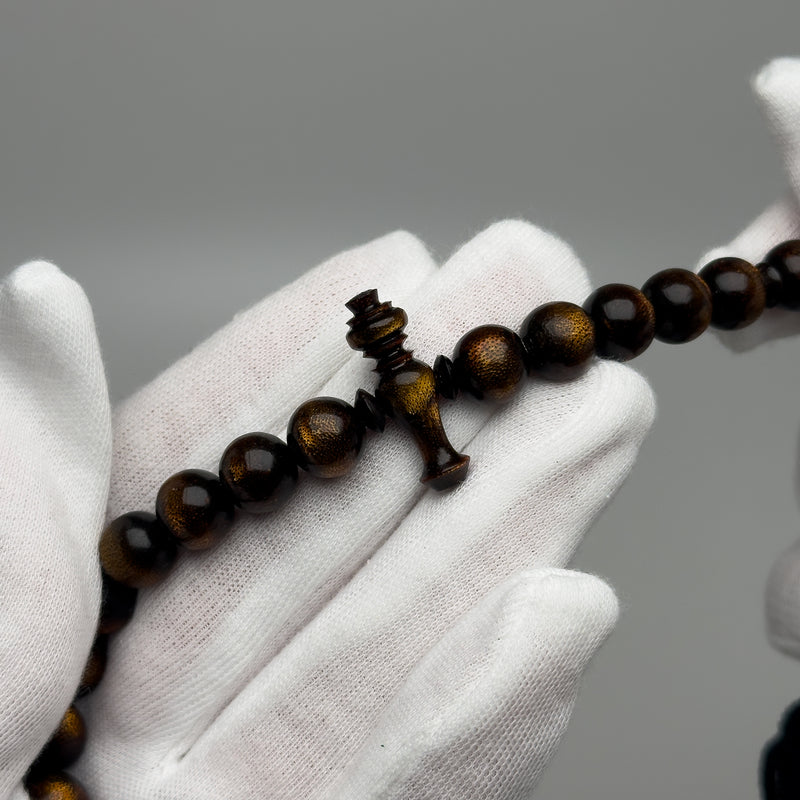 Tasbih Tijani en Yusr Khor 10 mm – Corail Doré, Ficelle Noire | Kourous Artisanal