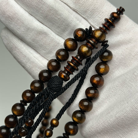 Tasbih Tijani en Yusr Khor 10 mm – Corail Doré, Ficelle Noire | Kourous Artisanal